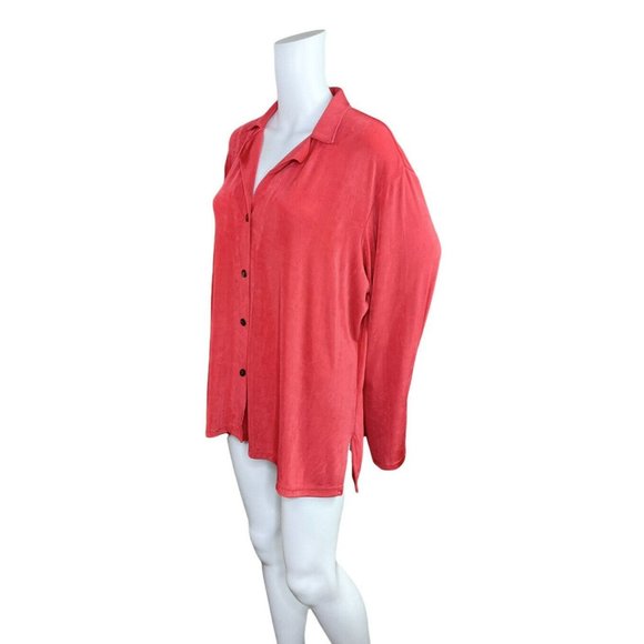 Coldwater Creek 3X Orange Acetate Slinky Button Up Back Long Sleeve Top - Picture 5 of 8